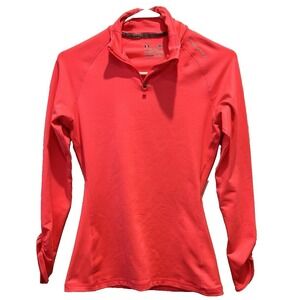 Under Armour ColdGear Women Small Pink 1/4 Zip Fitted Pullover Ruched Cuffs Mock